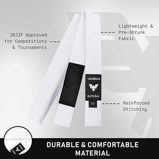 Elite Sports Kids Brazilian Jiu Jitsu Belts Preshurunk Martial Arts Youth BJJ Belts for Girls & Boys with BJJ Ranking Stripes