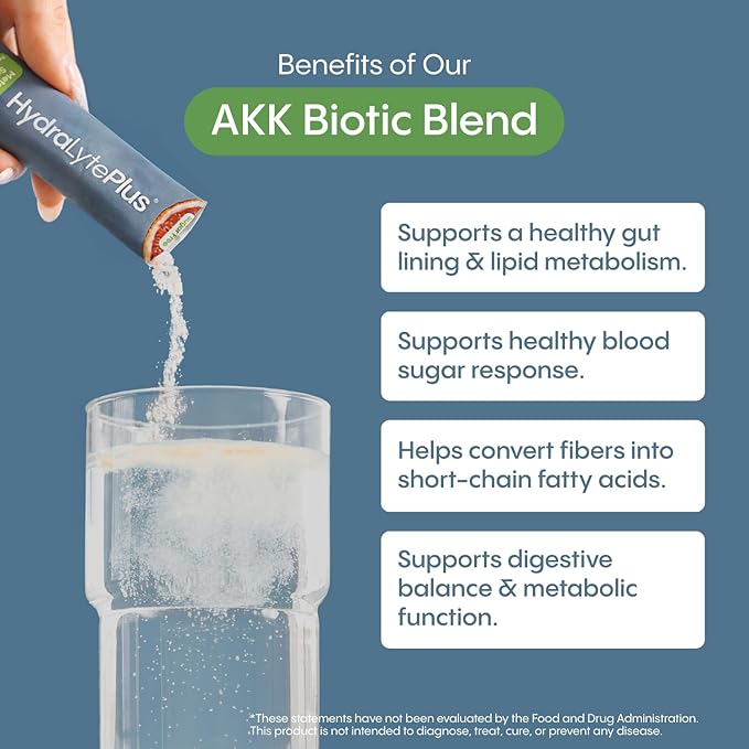 Hydralyte Plus Metabolic Support - Sugar-Free Electrolytes + Akkermansia Probiotic for Women and Men - Blend of Prebiotics and Probiotics for Digestive Support + Fiber (30 Pack, Blood Orange)