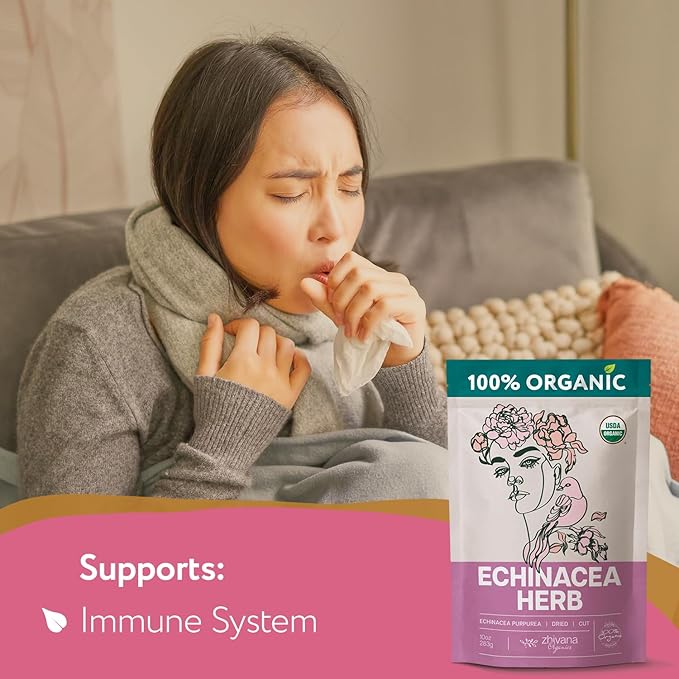 Echinacea Tea Organic (10oz.) – Echinacea Purpurea Herb Loose Leaf - Equinacea Organica - Body Defenses, Immune Support Tea