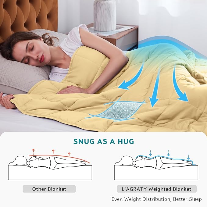 L'AGRATY Weighted Blanket - 48"x72" 15lbs Cooling Breathable Heavy Blanket with Glass Beads for Adult All-Season
