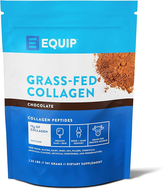 Equip Foods Grass Fed Collagen Powder | Hydrolyzed Bovine Collagen Peptides with Amino Acids | Prime Beef Collagen for Healthy Joints, Skin & Nails | Non-GMO, Paleo Friendly | 30 Servings, Chocolate