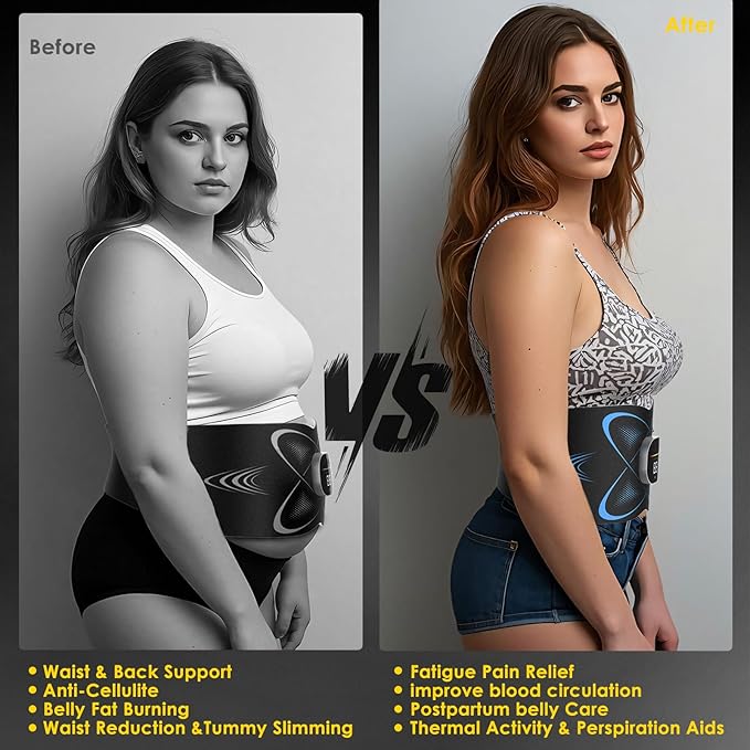 FDA Cleared - Heated EMS Abs Stimulator Abdominal , Ab Stimulator Muscle Toner with Heat for Belly Fat loss, ab belt muscle stimullator for Stomach Smooth & Firming, Fitness Workout for Home/Gym Use