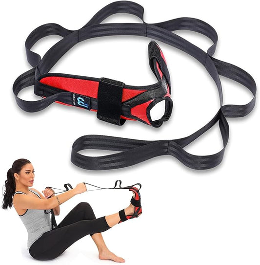 Foot Calf stretcher for Plantar Fasciitis, Achilles Tendonitis, Heel Spurs, Drop Foot. Yoga Stretching Strap for Leg, Thigh and Hamstring (Red)