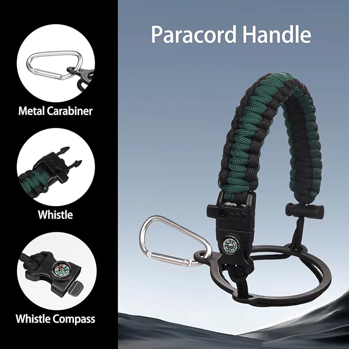 Insulated Water Bottle 64oz,Triple Wall Vacuum Stainless Steel(Dishwasher Safe),Leak Proof & Non-BPA,Flask Jug with Paracord Handle & Straw Spout Lids Sports