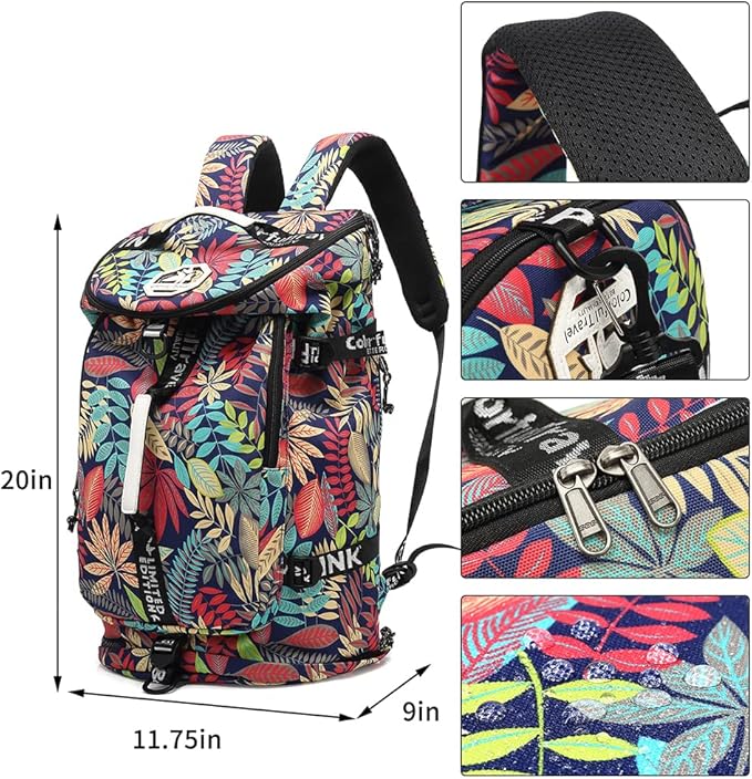 Kalesi Floral Gym Duffle Bag Backpack 4 ways for Women Waterproof with Shoes Compartment for travel Sport Hiking laptop Lightweight