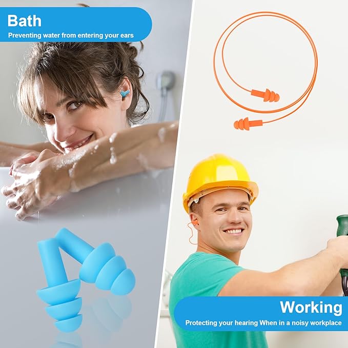 Ear Plugs for Swimming,Sleeping Noise Cancelling,Snoring,Shoting,Working, Reusable Silicone Earplugs, Super Soft Ear Plug for Noise Reduction, Ears Protection (6 Pairs)