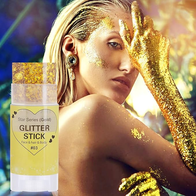 Gold Hair Glitter Stick,Yellow Body Face Glitter Singer Concert Outfits for Women,Rave Accessories Carnival Chunky Sequins,Waterproof Shimmer Body Paint for Kids