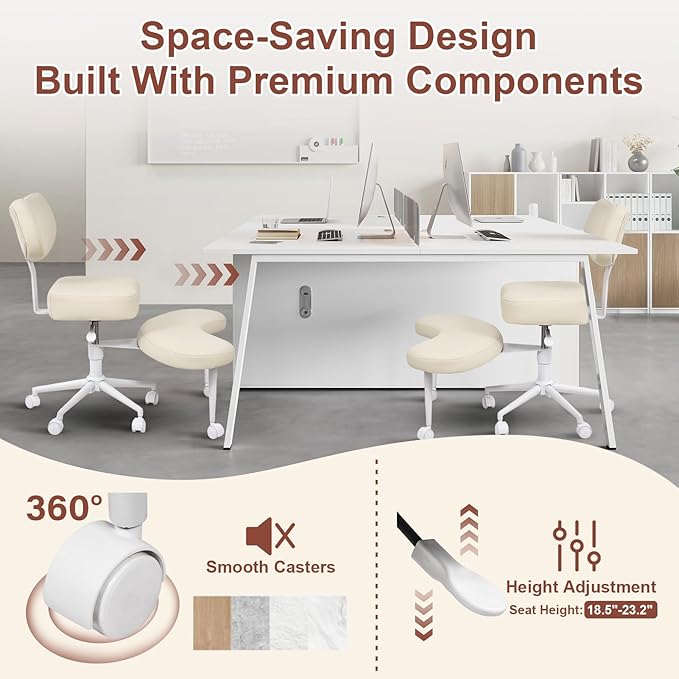 Meditation Chair Cross Legged ADHD Office Chair for Adults with Wheels Ergonomic Back Support and Leg Rest for Multi Position Criss Cross Sitting Kneeling and Yoga Height Adjustable, Leather Style
