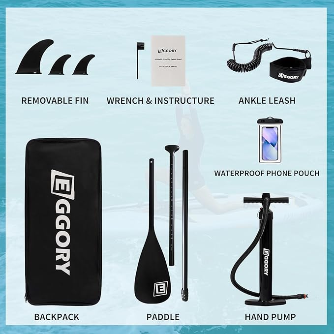 Inflatable Paddle Board,Stand Up Paddle Board Set, Extra Wide SUP Board with Removable Fin, Floating Paddle, Hand Pump, Waterproof Phone Pouch,Traveling Board