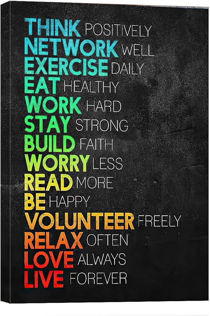 Motivational Canvas Wall Art Think Positively Mindset -Inspirational Office Wall Art Poster Quotes - Canvas Artwork Picture Print Framed for Home Office Bathroom Bedroom Wall Decor -12"x16"