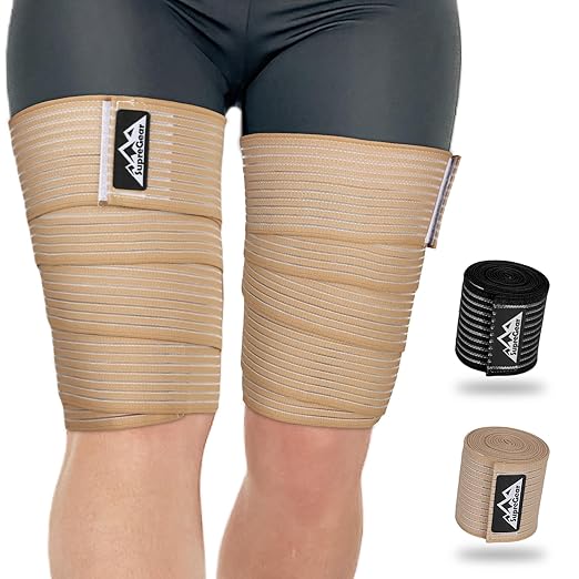 supregear 2 Pcs Hamstring and Thigh Compression Wraps, Adjustable Thigh Brace for Muscle Sprain, Quadricep Support Sleeve for Men and Women, Elastic Bandages for Knee Calf Arm Leg, 200 cm/79 in, Khaki