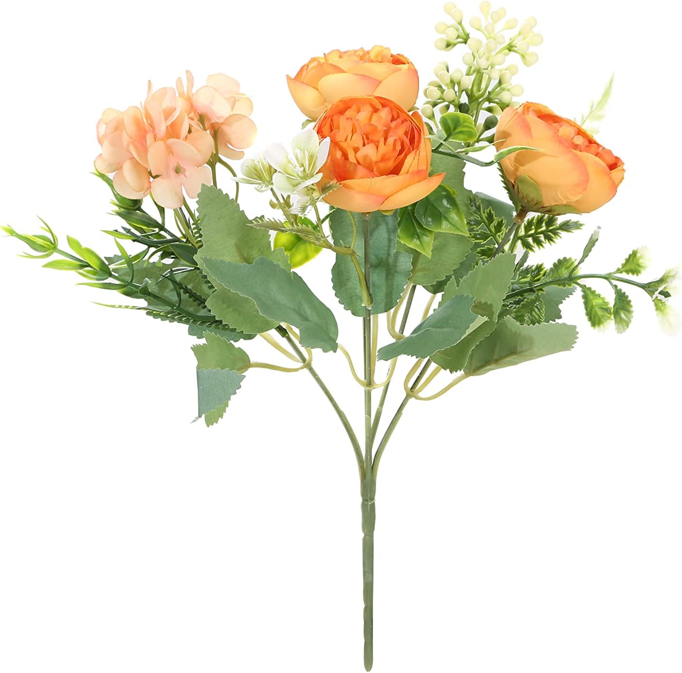 Artificial Flowers Fake Peony Silk Mini Plastic Bridal Flowers for DIY Wedding Bouquets Home Decorations 4 Packs(Orange)