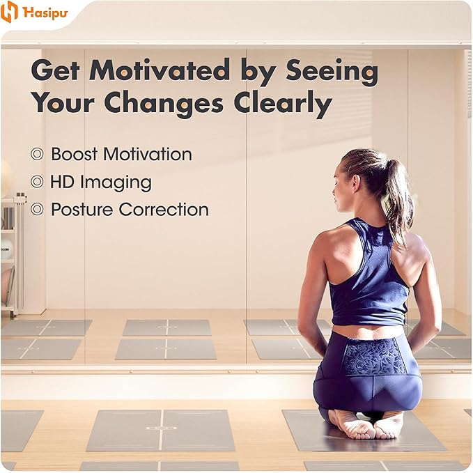 Hasipu Home Gym Mirror 48" L x 30" W - 1PC Large Full Body Mirror for Yoga, Wall-Mounted Mirrors for Fitness, Garage, Dance Studio, 0.16in Tempered Glass Frameless