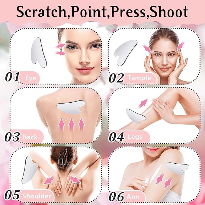 Gua Sha Facial Tools and Face Roller Set, Lymphatic Drainage Massager，Stainless Steel Facial Sculpting Eyes Roller Guasha for Face, Chin & Jawline Sculpting,Skin Care