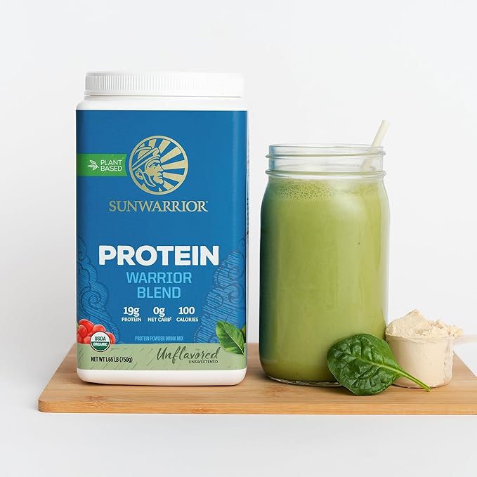 Vegan Organic Protein Powder Plant-based | BCAA Amino Acids Hemp Seed Soy Free Dairy Free Gluten Free Synthetic Free NON-GMO | Unflavored 30 Servings | Warrior Blend by Sunwarrior