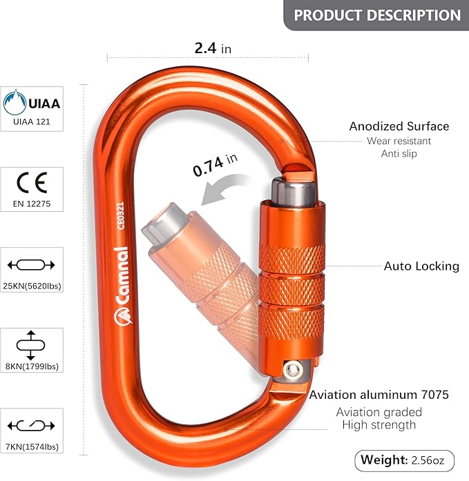 Heavy Duty Carabiner, 25kn(About 5620 lbs) Oval Carabiner Clip O-Shape Rock Climbing Carabiner Lightweight Caribeener for Climbing, Mountaineer, Aerial Work