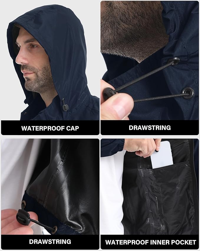 iCreek Men's Rain Jacket Lightweight Waterproof Packable Rain Shell Jacket Raincoat with Hood Windbreaker for Cycling, Golf