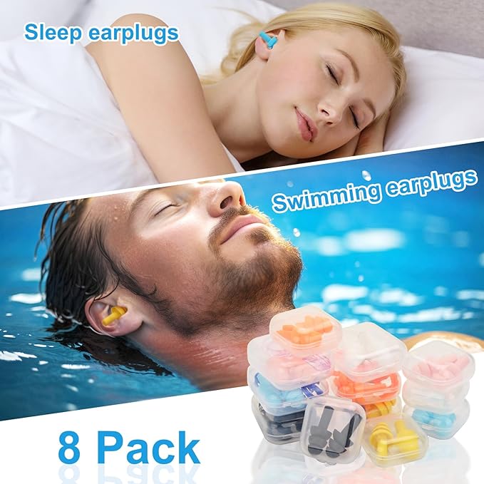 Ear Plugs for Swimming,Sleeping Noise Cancelling,Snoring,Shoting,Working, Reusable Silicone Earplugs, Super Soft Ear Plug for Noise Reduction, Ears Protection (8 Colors)