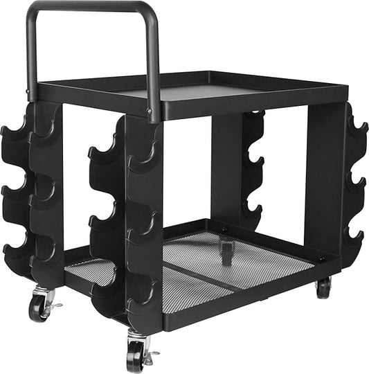 Dumbbell Rack Stand Only - Home Gym Equipment Storage Rack with Rubber Covers & Wheels - Compact Mobile Cart Design for Kettlebells, Yoga Mats & Fitness Gear