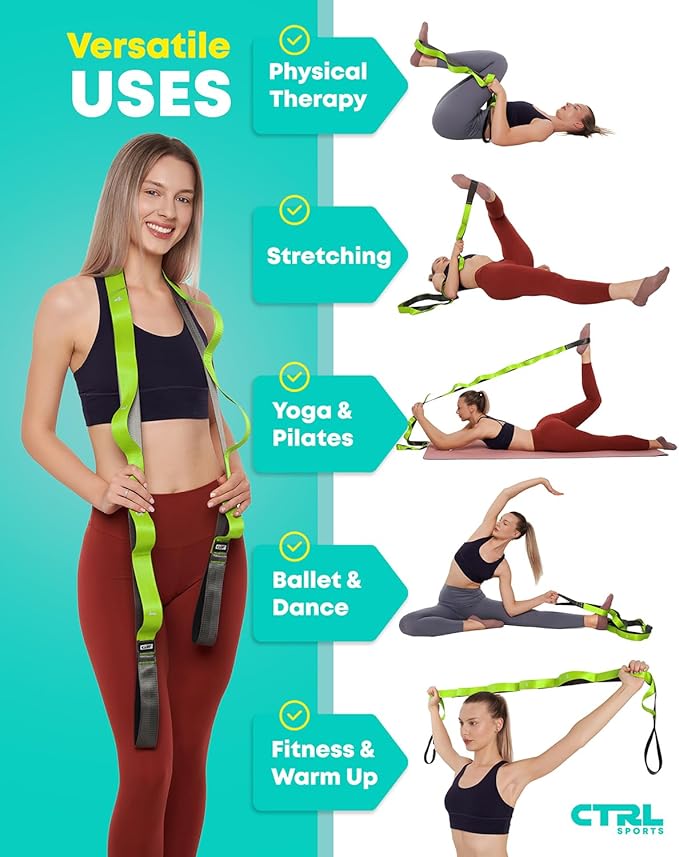 Stretching Strap with Loops - Non Elastic Stretch Band for Physical Therapy, Yoga Strap for Stretching Equipment, Stretch Bands for Exercise and Flexibility - Fascia, Hamstring & Leg Stretcher Belt