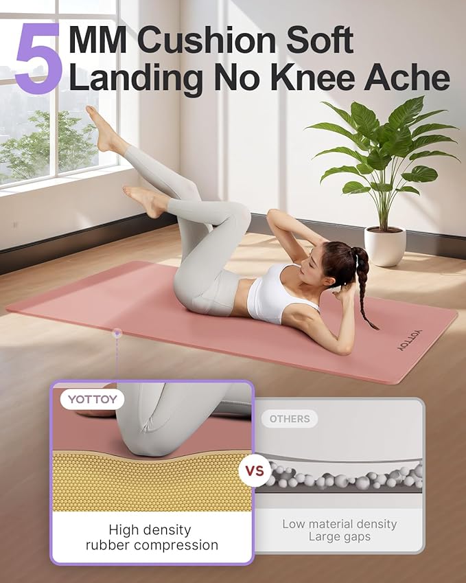 YOTTOY Yoga Mat,Non-Slip Hot Yoga Mat with Anti-Tear Design and Friendly Natural Rubber Mat with Strap and Bag