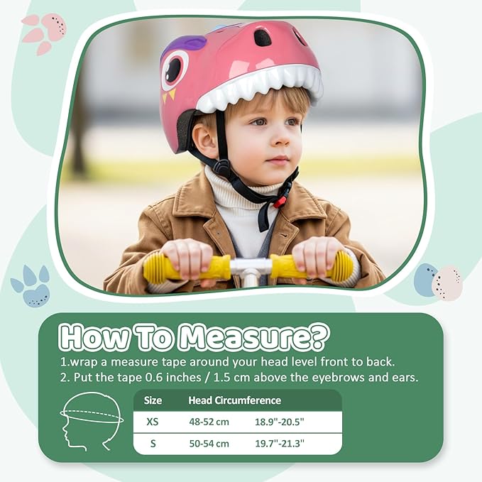 Dinosaur Bike Helmet for 1-3-5-8 Toddler Baby Kids, Lightweight Bicycle Helmet for Cycling Skateboard Roller Skate & Multi-Sports,2 Sizes for Boys and Girls