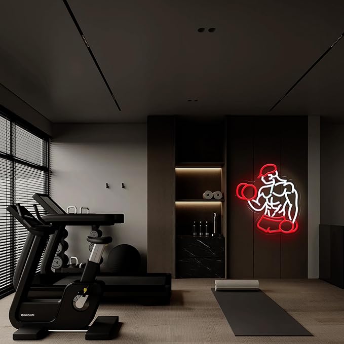 Home Gym Neon Sign Man lifting Dumbbell Build Muscle Led Light Up Sign Dimmable Gym Lighting for Home Gym Decor Men Cave Gifts 12.5"×12.8"