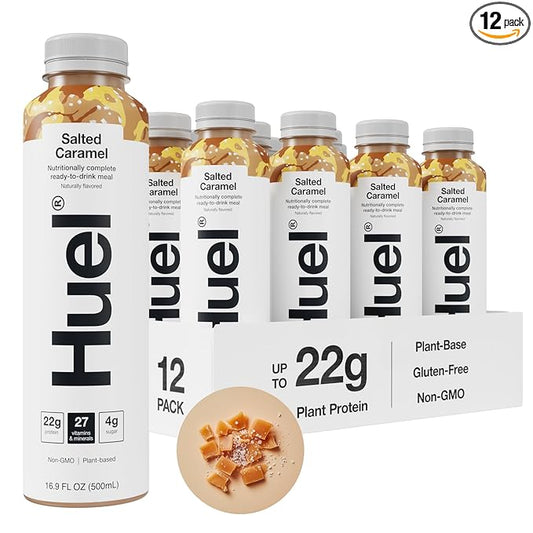 Huel Ready-to-Drink | Salted Caramel Meal Replacement Drink | High Protein Drink | Nutritionally Complete, Low Sugar, High Fiber, Plant Based, Vegan, Healthy | 22g Protein Per Bottle, 16.9 Fl Oz (12 Pack)