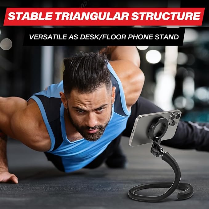 Flexible Gym Phone Holder for Peloton Treadmill Spin Bike - Gooseneck Magnetic Phone Mount for iPhone MagSafe Samsung, Wrap Around Phone Stand for Stroller/Desk/Shopping/Women Men Gym Gifts