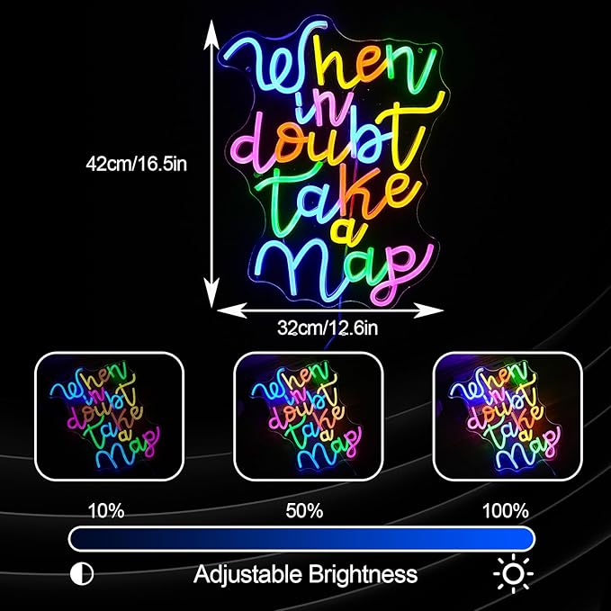 Dimmable When In Doubt Take A Nap Neon Sign USB Powered Colourful Neon Light for Wall Decor Funny Letters Led Light Up Sign for Study Room Office Bedroom Home Classroom Neon Decor