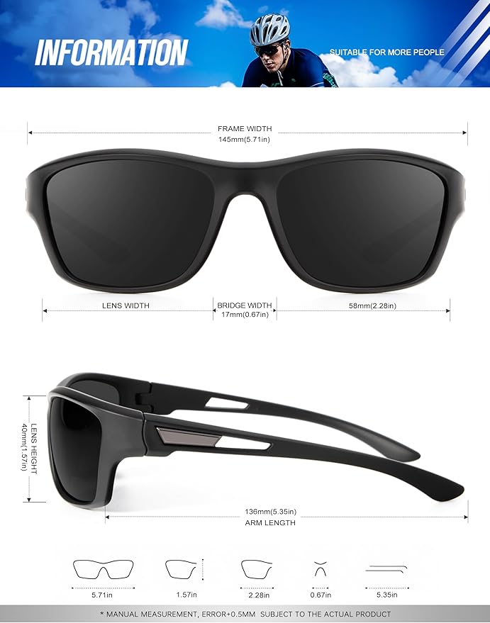 KALIYADI Polarized Sunglasses for Men, Sports Sun Glasses for Driving Cycling Fishing with UV protection