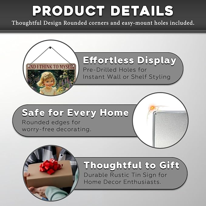 Garden Girl Metal Tin Sign Wall Art Rustic Vintage Outdoor Decor And I Think To Myself What A Wonderful World Quote 12 * 8inch