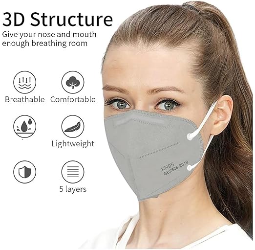 LEMENT 50PCS KN95 Face Mask 5 Layer Cup Dust Safety Masks Breathable Elastic Ear Loops Grey Masks