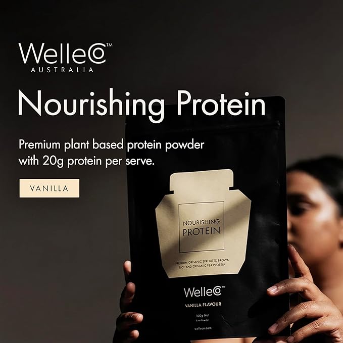 WelleCo Vegan Protein Powder, Gluten Free Premium Organic Sprouted Brown Rice & Pea Protein Blend, Low Carb & Dairy Free, for Energy, Muscle Recovery, 16g Protein Per Serving, Vanilla, 35.2oz Pouch