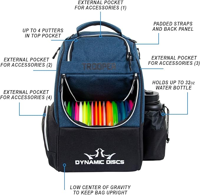Dynamic Discs Trooper Disc Golf Bag | Large Frisbee Bags with 18+ Discs Capacity | Lightweight & Durable Backpack | Great Gifts or Disc Golf Accessories for Men | Ideal for Beginners & Pro Players