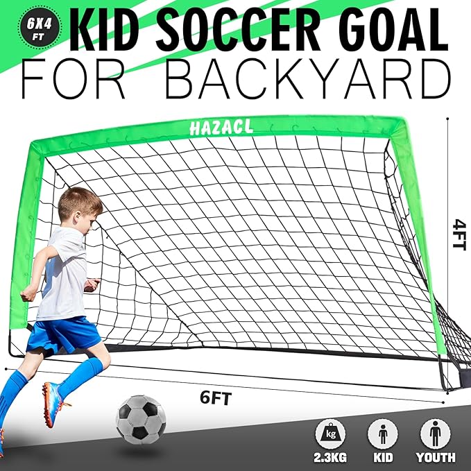 Kids Soccer Goal for Backyard, 6x4 9x5 FT Portable Soccer Nets Pop Up with Ball, Agility Ladder, Cones, Target & Carry Bag for Toddler Youth Outdoor Indoor Training Practice Sports Games Play
