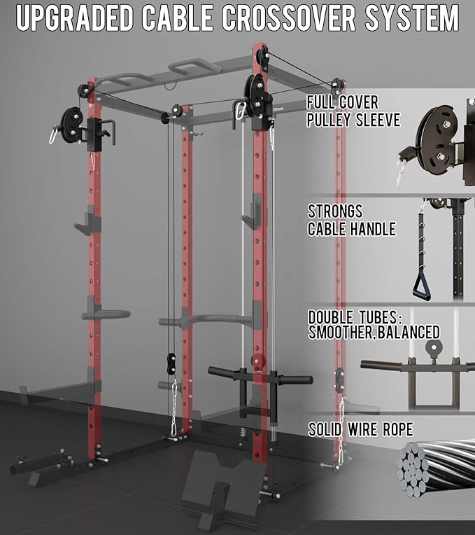 Eonfit E2 Power Cage，1500LB Squat Rack with Cable Crossover System.Multi-Function Power Rack for Home Gum.All-in-One Squat Rack with More Training Attachments