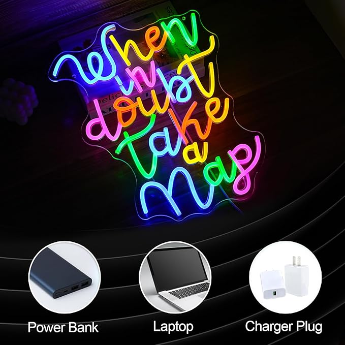 Dimmable When In Doubt Take A Nap Neon Sign USB Powered Colourful Neon Light for Wall Decor Funny Letters Led Light Up Sign for Study Room Office Bedroom Home Classroom Neon Decor