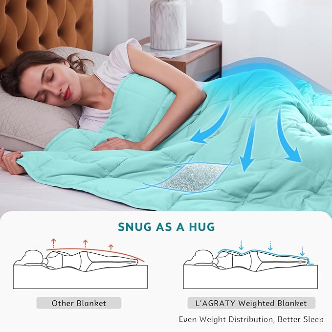 L'AGRATY Weighted Blanket - 48"x72" 15lbs Cooling Breathable Heavy Blanket with Glass Beads for Adult All-Season