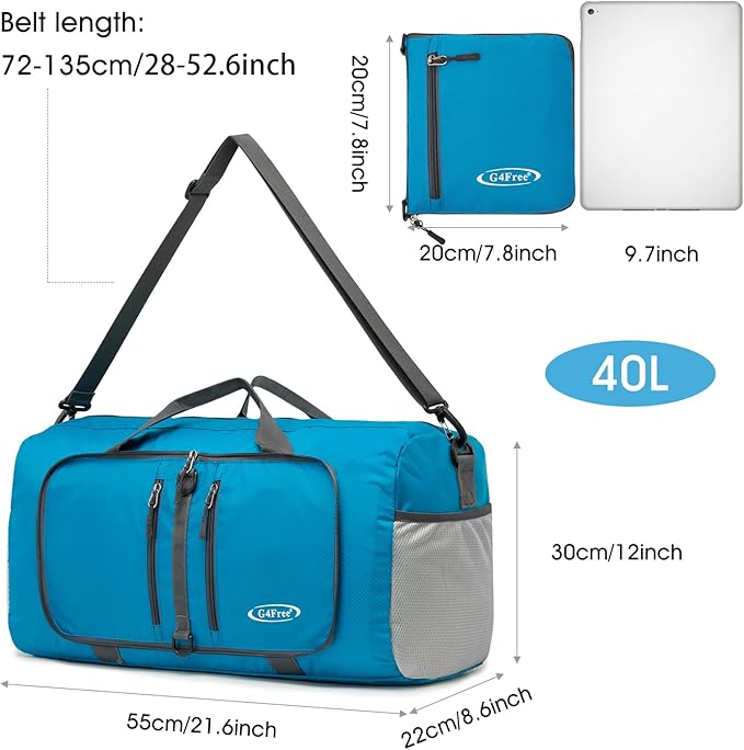 G4Free 40L/65L Foldable Duffel Bag, Water-Repellent Travel Backpack, Lightweight Carry Bag for Overnight Weekender Sports Men Women