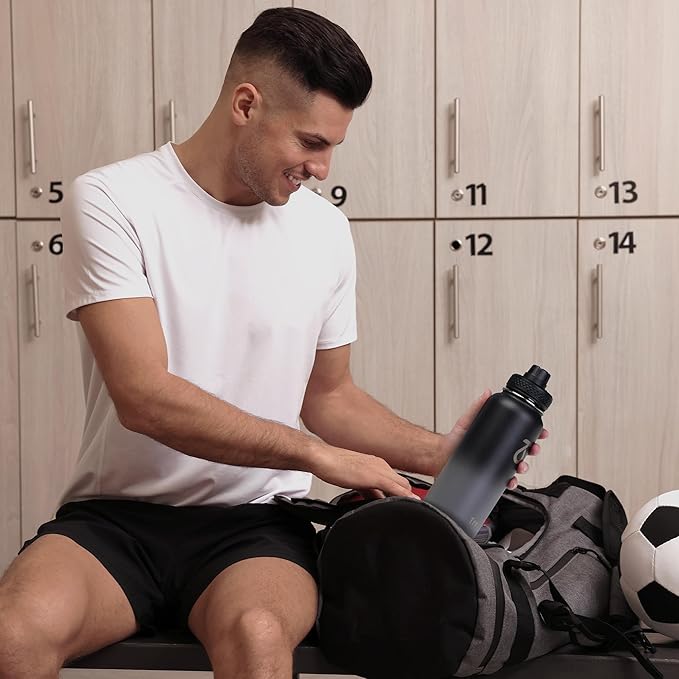 Trebo 32 oz Water Bottle Insulated with Paracord Handle and 3 Lids, Leakproof Stainless Steel Vacuum Water Jug Keep Cold 48 Hours, BPA-Free Gym Water Flask for Men Women Sports, Travel, Dark Gray