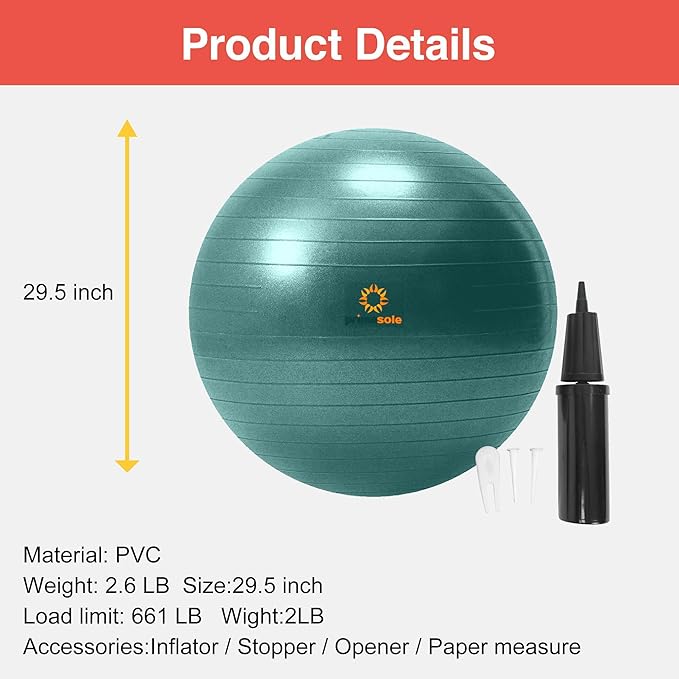 Exercise Ball for Balance Stability Fitness Workout Yoga Pilates at Home Office & Gym Birthing Ball for Pregnancy, Office Ball Chair