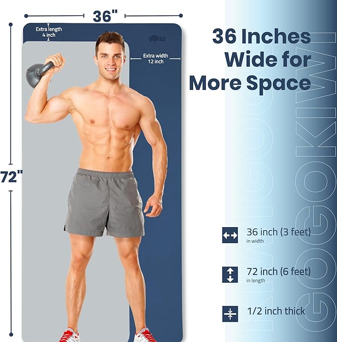 Extra Wide Yoga Mat for Men Women (72"L x 36"W) Non Slip Fitness & Exercise Mat with Alignment Marks for Yoga, Pilates, Floor Workouts