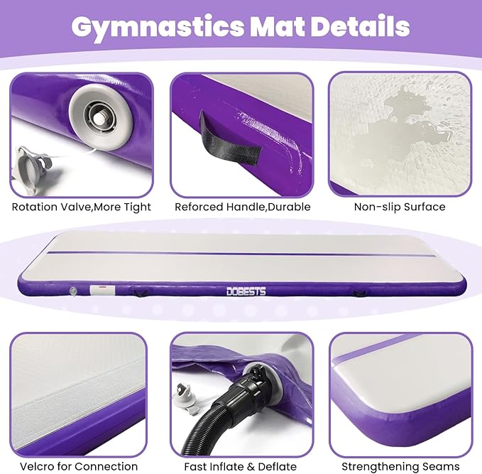 DOBESTS Inflatable Air Gymnastics Mat Tumbling Mat Tumble Track Gymnastics Training for Kids Home 6.6 feet 10 feet 13feet 16feet 20feet 4/8inch Thick for Cheerleading Dance Yoga Cheer Water With Pump