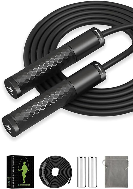 Weighted Jump Rope for Men, Women (1.5LB) - Alloy Steel Handles, Speed Skipping Rope, Gym,Indoor/Outdoor - Fitness, Workout, Boxing - Solid PVC & Cotton Rope
