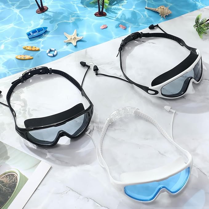 Kanayu 6 Pieces Swimming Goggles Wide View No Leaking Anti Fog Adult Swim Goggles with Earplugs Nose Clip for Adult Men Women