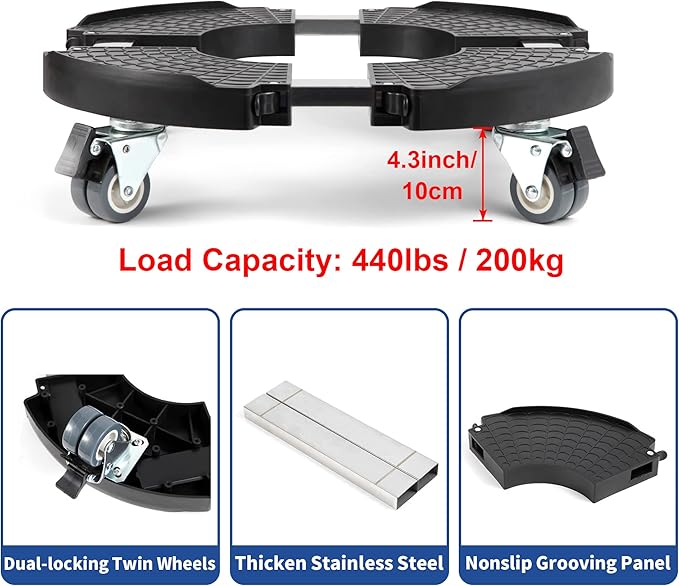 W B D WEIBIDA Plant Caddy with Locking Wheels Heavy Duty, Adjustable 12 to 18 Inch Plant Roller Base, Rolling Pot Stand for Large Planter and Pots, 440 Lbs Capacity Round Dolly for Indoor/Outdoor Use