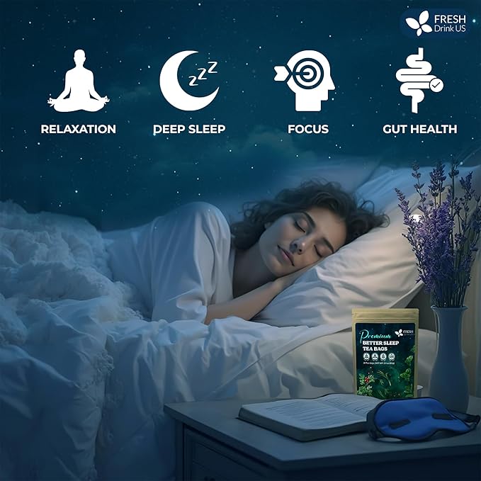 FreshDrinkUS, Premium 55 Tea Bags Better Sleep Herbal Tea | Caffeine-Free Loose Leaf Blend with Spearmint Leaves, Lemongrass Leaves, and Hawthorn Berry – Naturally Refreshing and Aromatic.