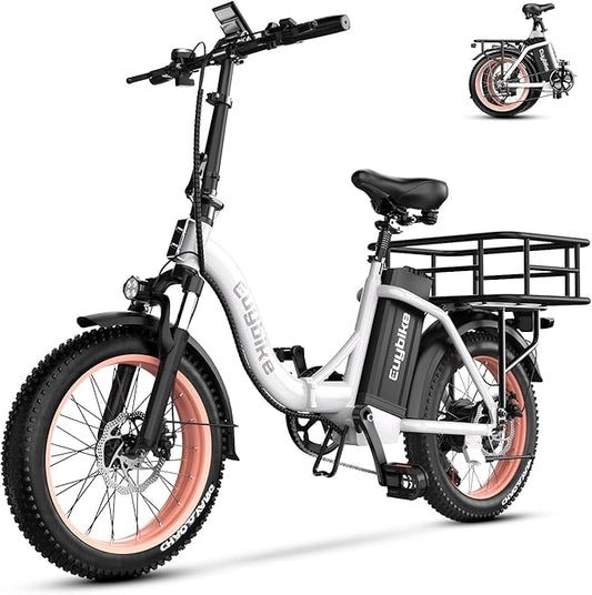 Folding Electric Bike for Adults with Peak 1000W Motor, 48V 20AH Battery up to 30MPH 80 Miles, 20" Fat Tire All Terrain Ebike, Front Suspension 7-Speed Commuter E Bike, Step-Thru, UL Certified