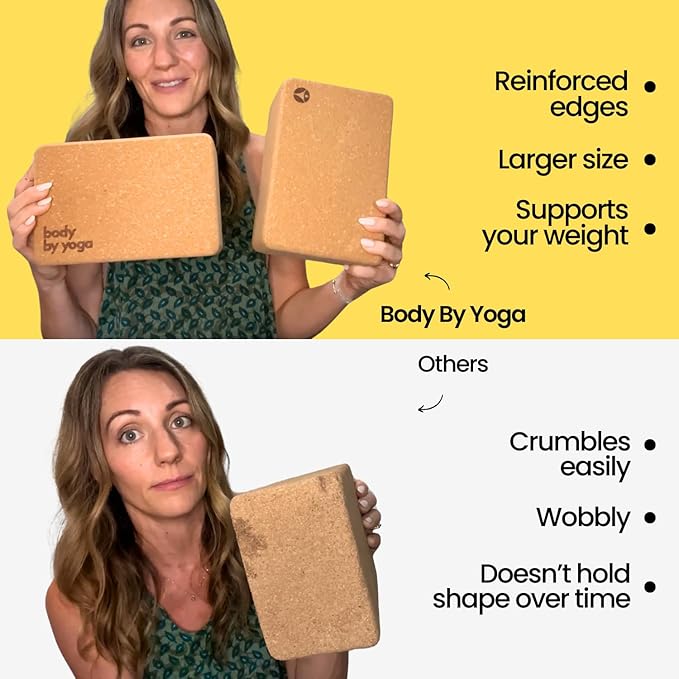 Premium Cork Yoga Blocks - Extra Large Yoga Block 2-Pack or Extra Tall 1-Pack for Inflexible Yogis | Natural, High-Density Cork for Superior Support & Stability | Optional Yoga Strap & Gift Box